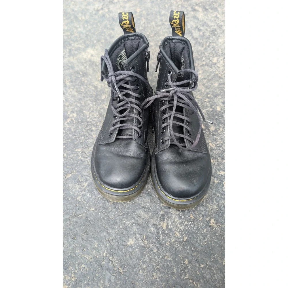 DR MARTENS 1460 J‎ Kids Black Softy T Leather Zip Combat Boots Size US 12 UK 11
